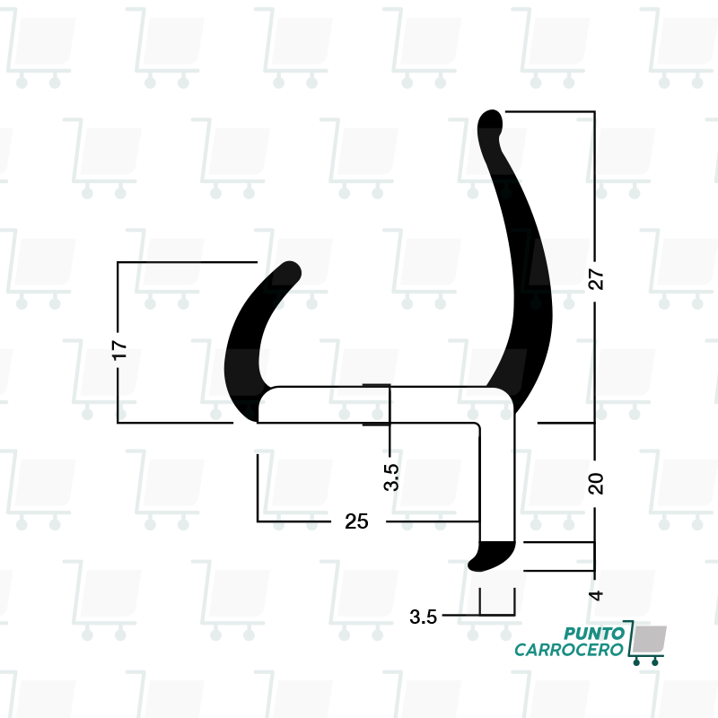 Miniatura: Empaque PVC negro en ángulo doble labio T25,  marca CISIG