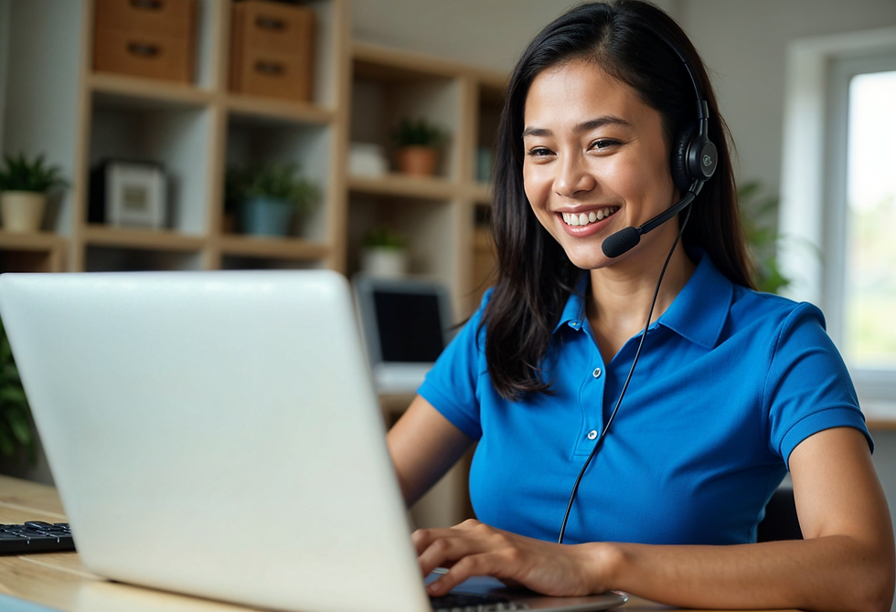A happy online tutor conducting an online lesson that is managed by EDGE Tutor