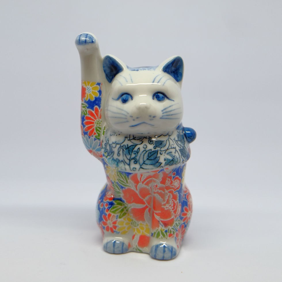 Thumbnail: Porcelain cat decoration art Maneki-neko right front view