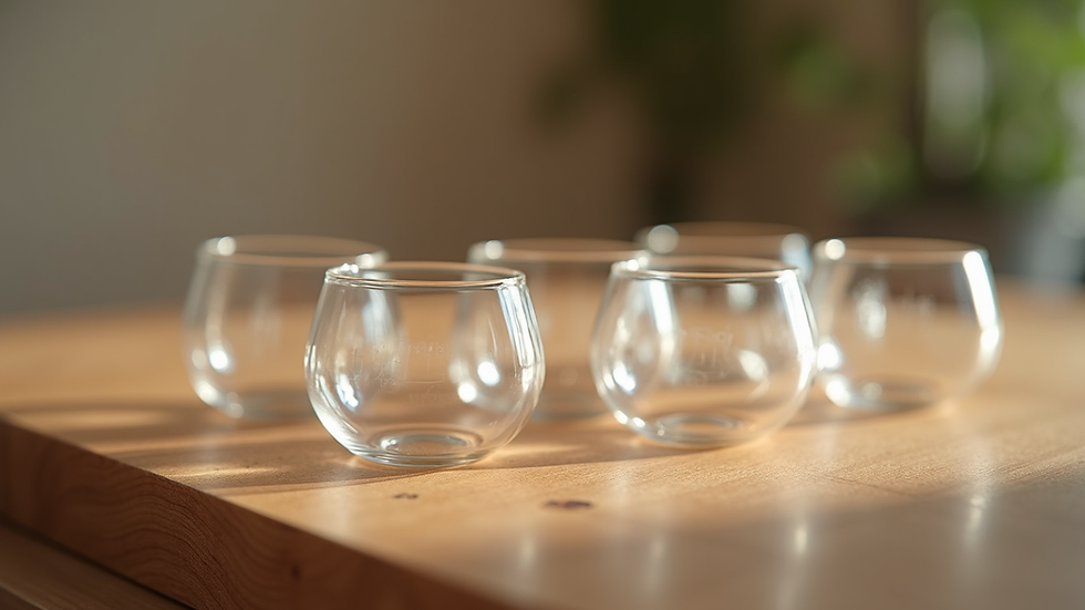 Close-up view of glass cups used in dry cupping therapy on a wooden surface