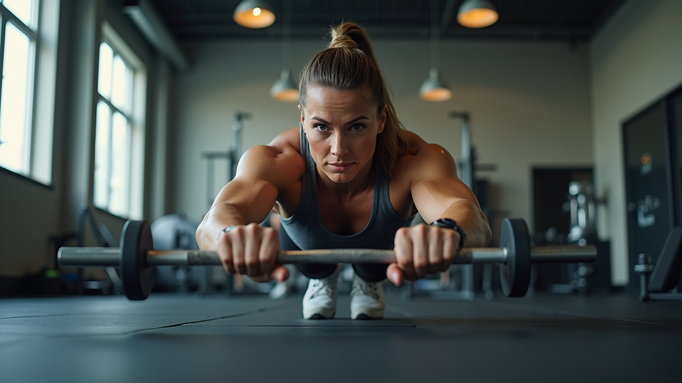Eye-level view of a personal trainer demonstrating a workout technique