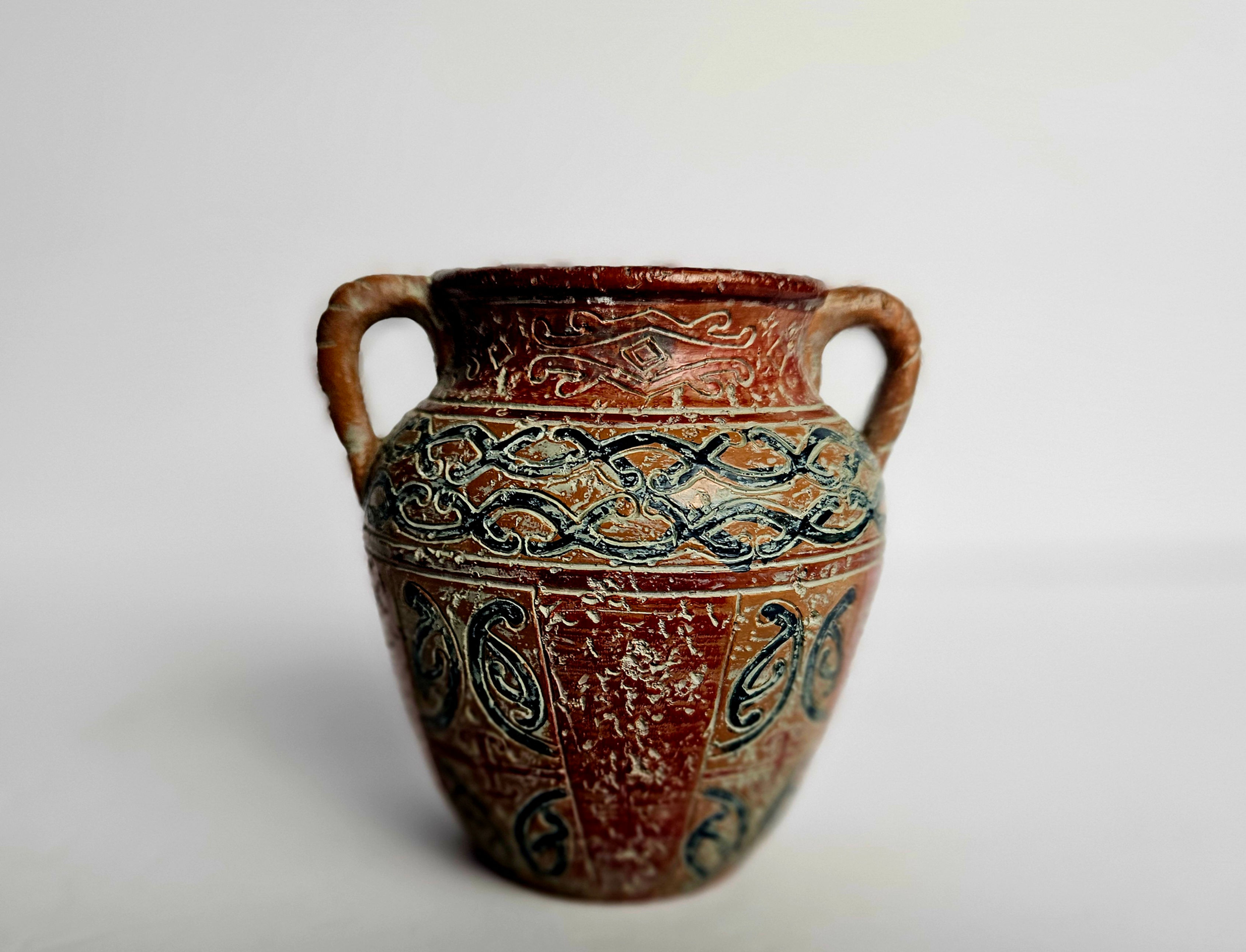 Vintage Handcrafted Terracotta Amphora Vase with Double Handles | Old World