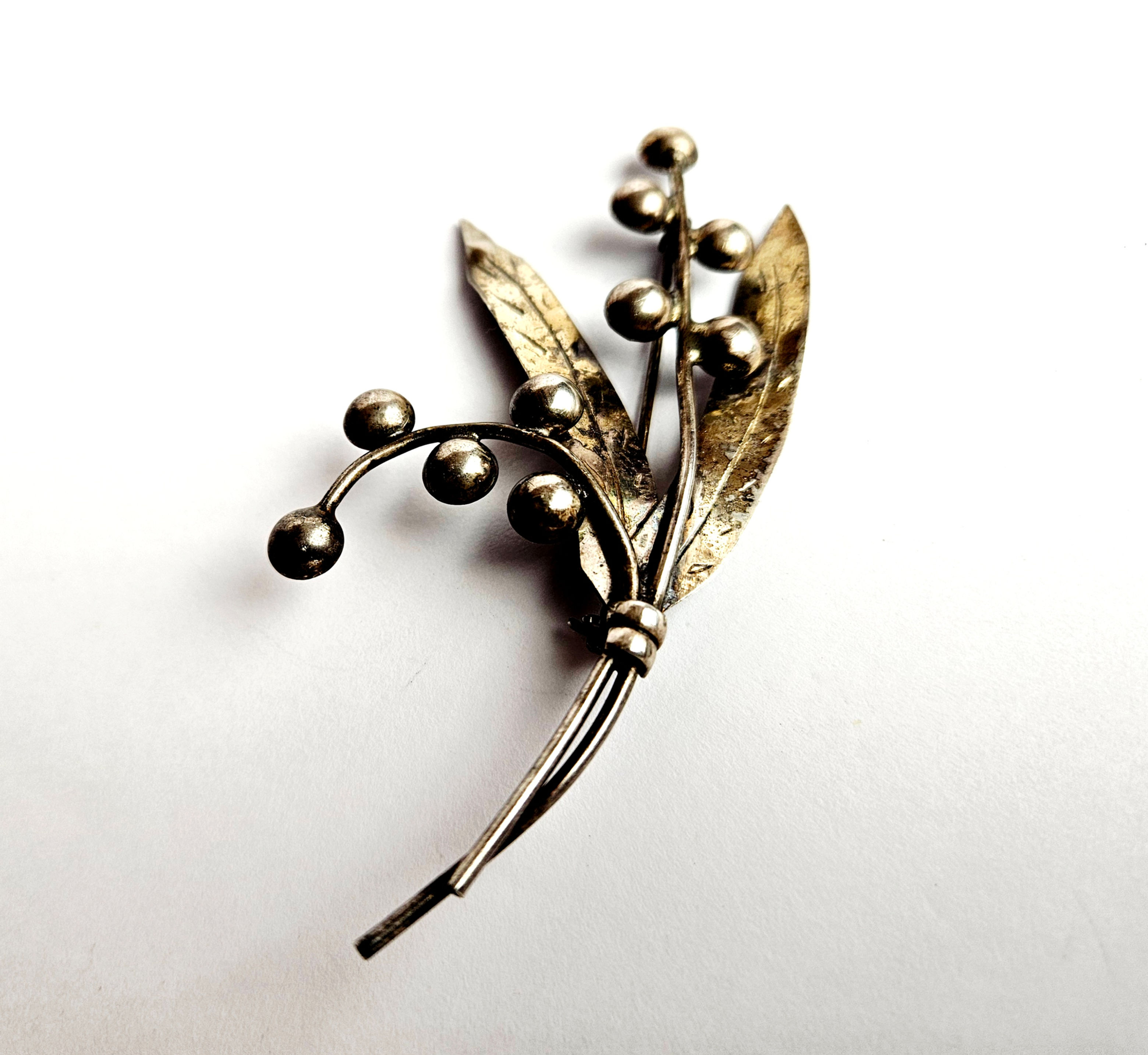 Vintage "Sterling by Lang" Lily of the Valley Floral Brooch, Mid-Century Modern