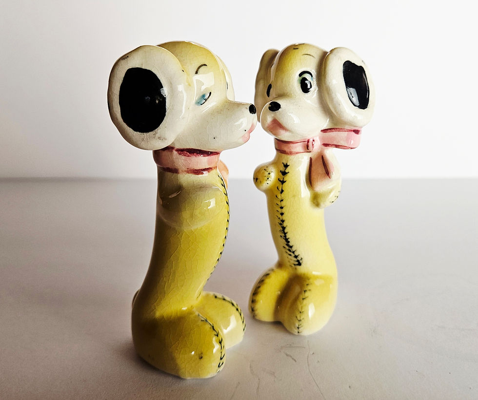 Thumbnail: Vintage Japan Yellow Winking Puppy Dog Tall Salt and Pepper Shakers