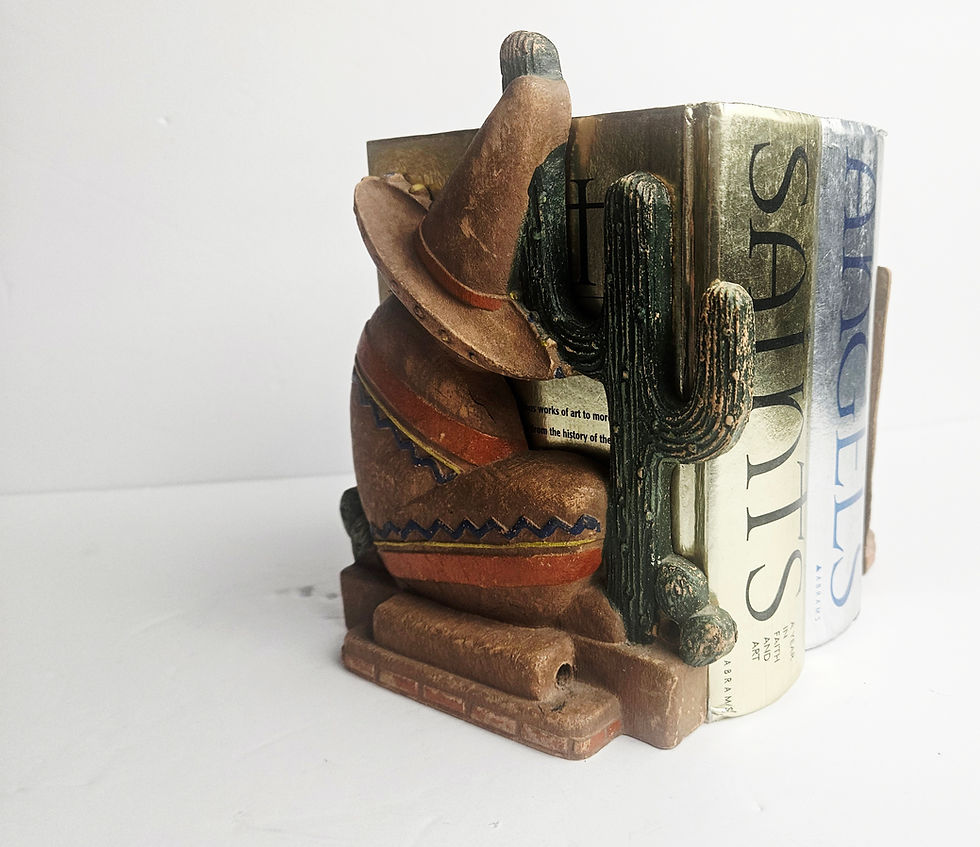 Thumbnail: Vintage Syroco Wood Mexican Siesta Bookends Saguaro Cactus Sombrero Southwest De