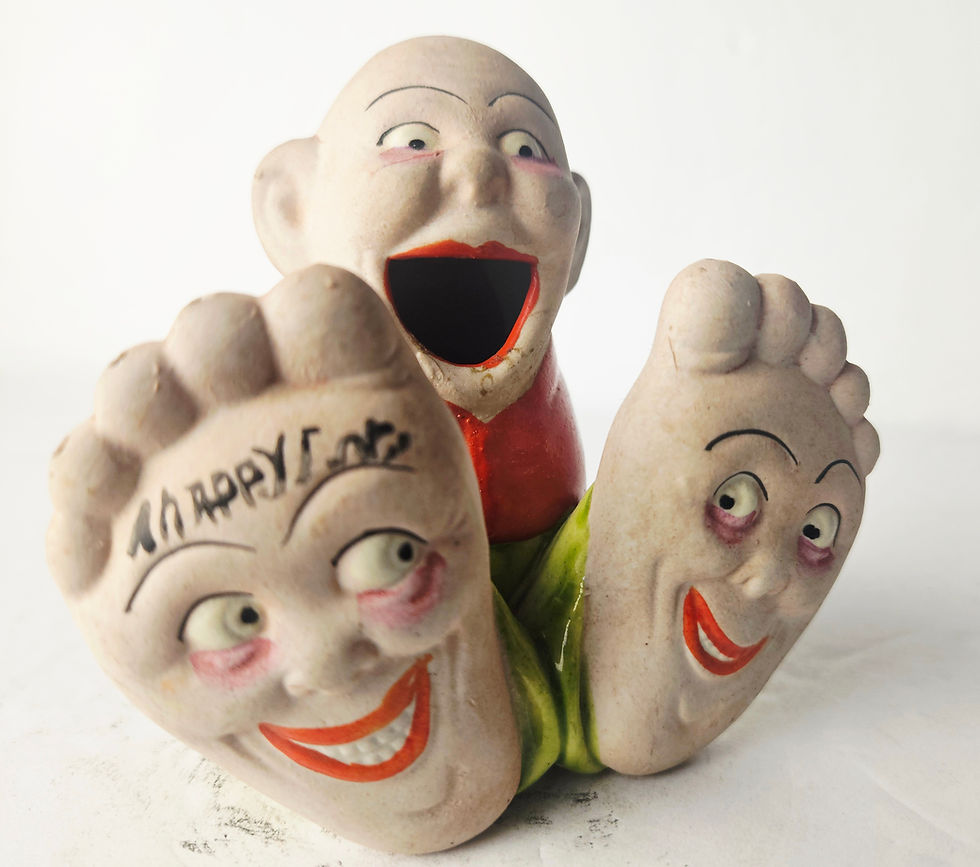 Thumbnail: Antique Schafer and Vater Big Happy Feet Matchstick/Toothpick Bisque Holder