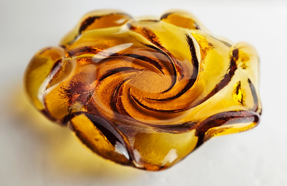 Thumbnail: Vintage Fenton Amber Art Glass Flower Swirl 9" Bowl Ashtray Mid Century Modern