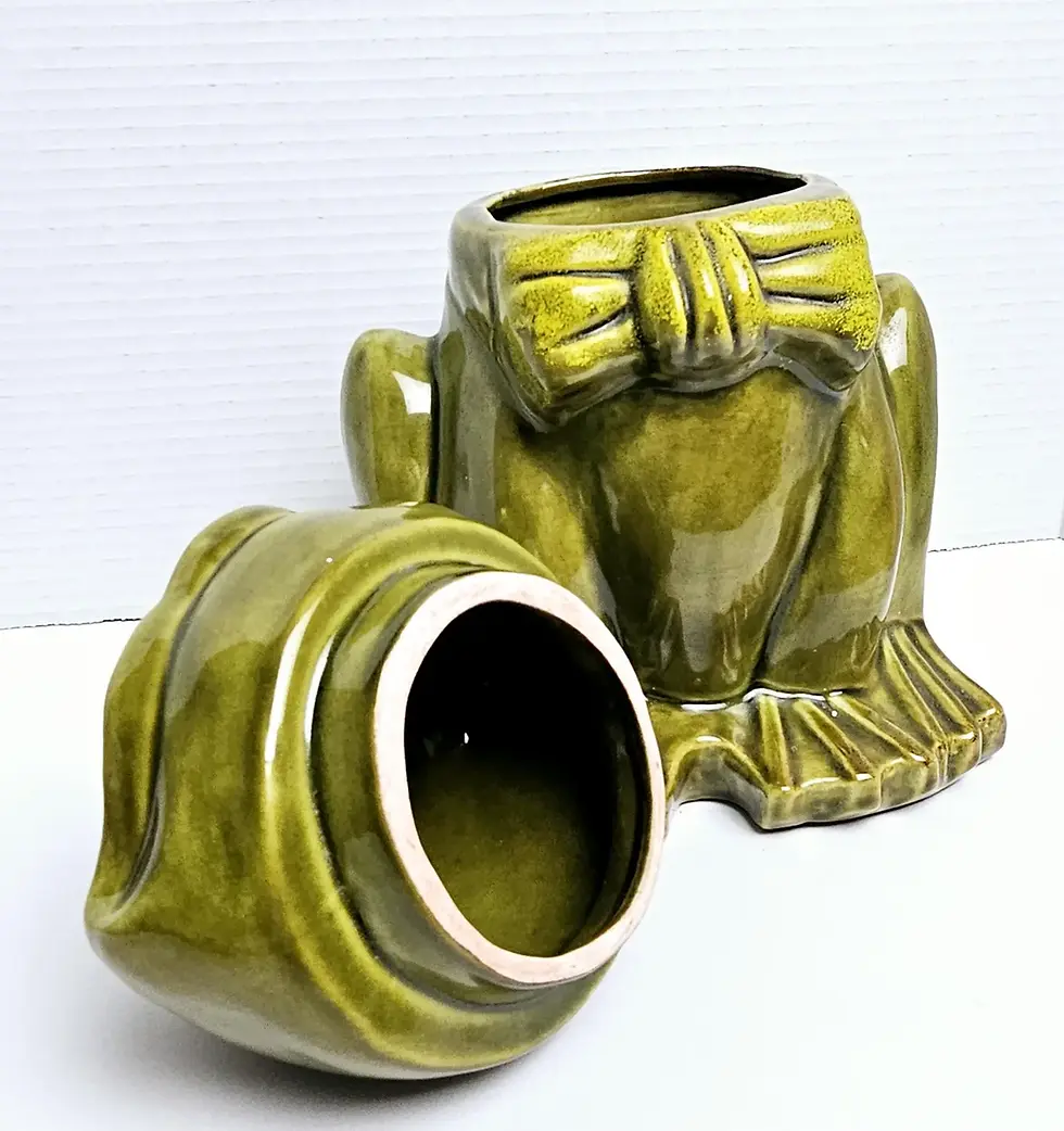 Thumbnail: Vintage California Pottery Bowtie Wearing Green Frog Cookie Jar