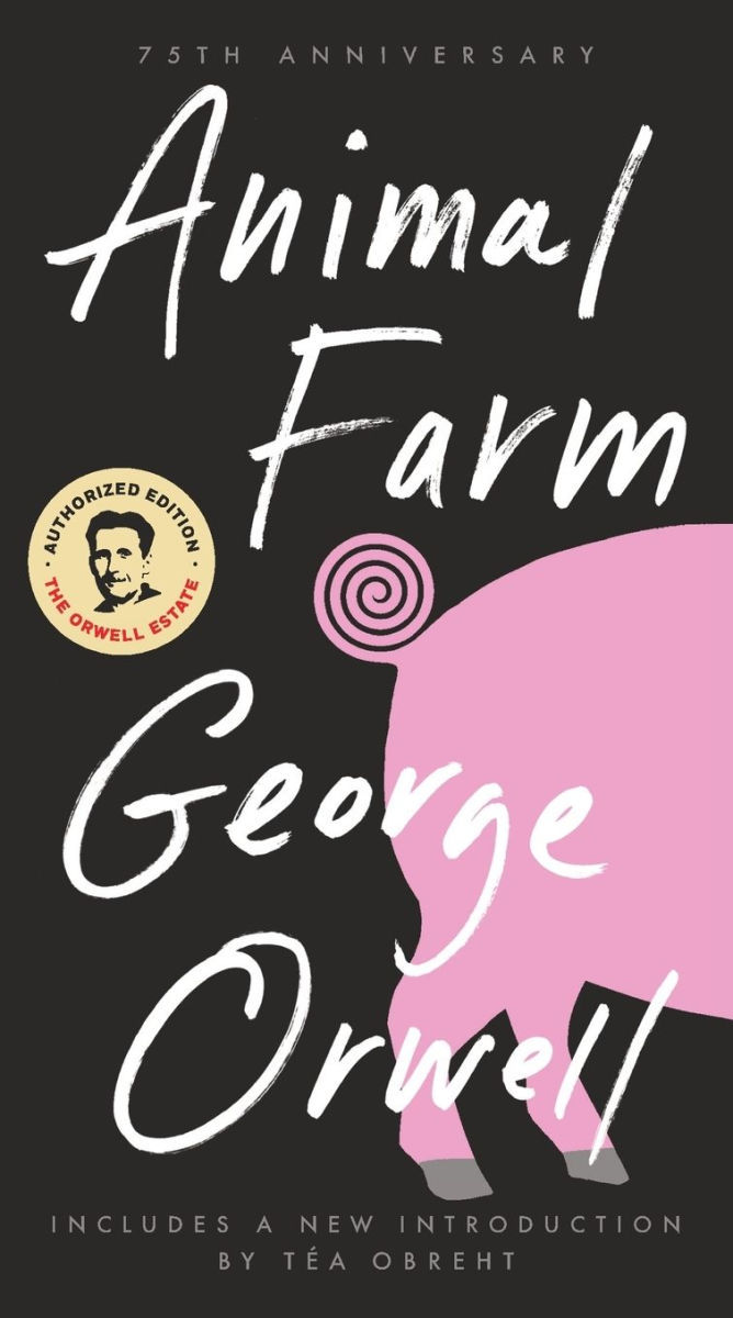 Blurred cover page of "Animal Farm" a book for young readers