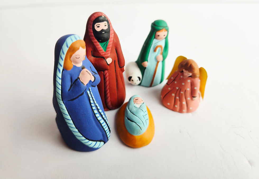 Thumbnail: Hand-Painted Nativity Set – Clay Pottery Figurines – 5 - Piece