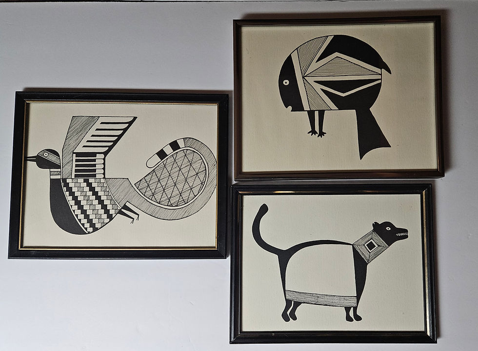 Thumbnail: Mimbres Tribal Pottery Motif Framed  Native American Wall Art  Print  Set of 3