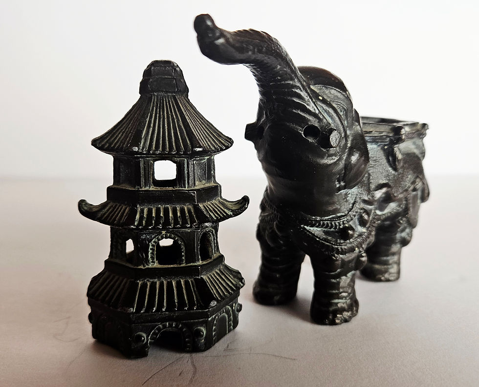 Thumbnail: Vintage Nippon Japanese Bronze Elephant with 3 Tier Pagoda Incense Burner 