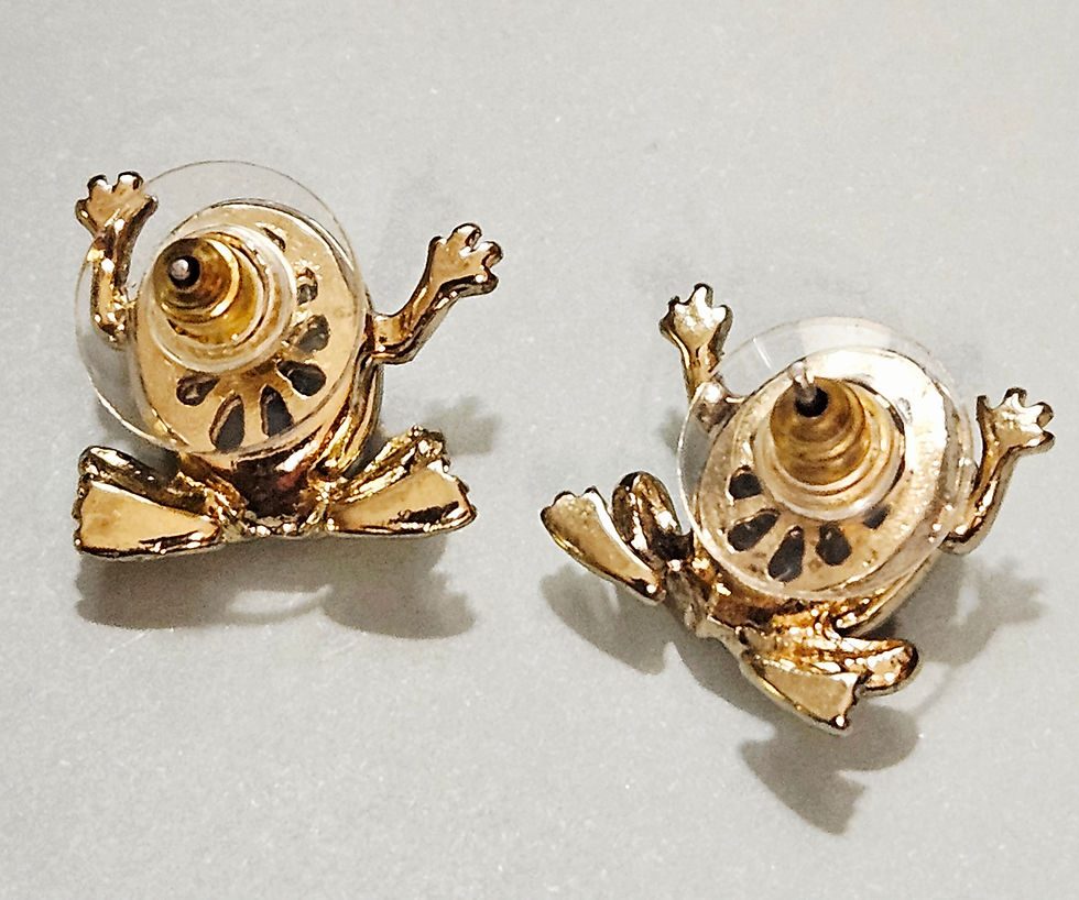 Thumbnail: Betsey Johnson Jadeite Frog Earrings Basketweave Gold Tone New Carded