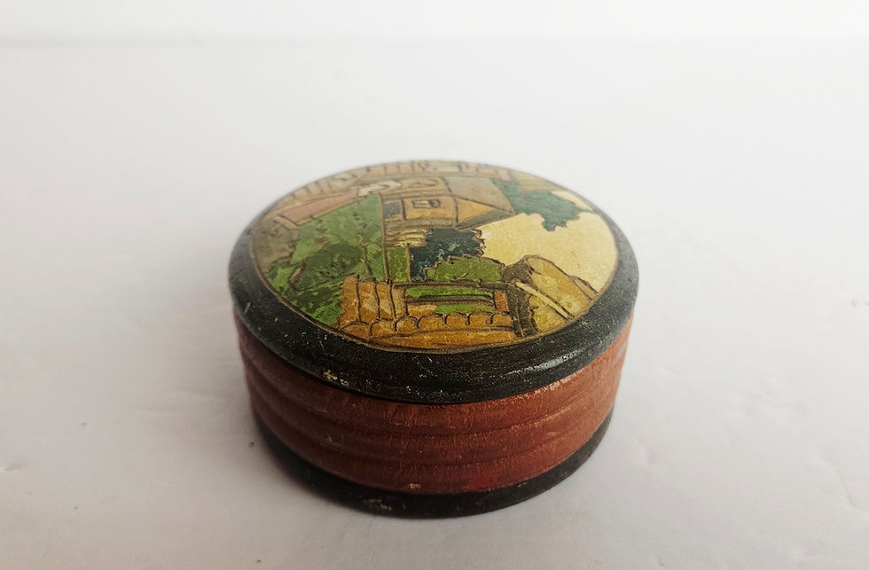 Thumbnail: Vintage 1950s Soviet Russian Trinket Box - Hand-Painted Folk Art Village Scene -