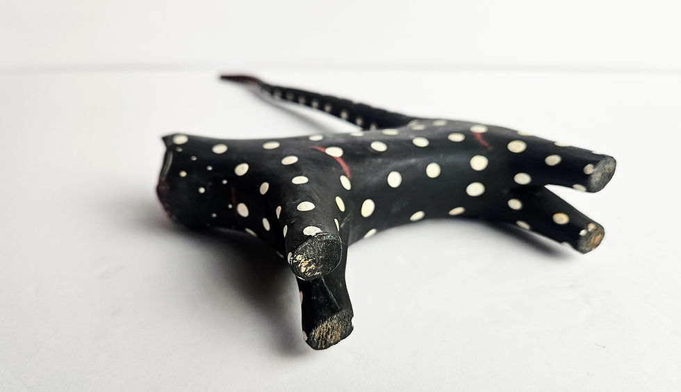 Thumbnail: Vintage Whimsical Polka Dot Tall Tail Wooden Cat Figurine Hand-Painted Folk Art