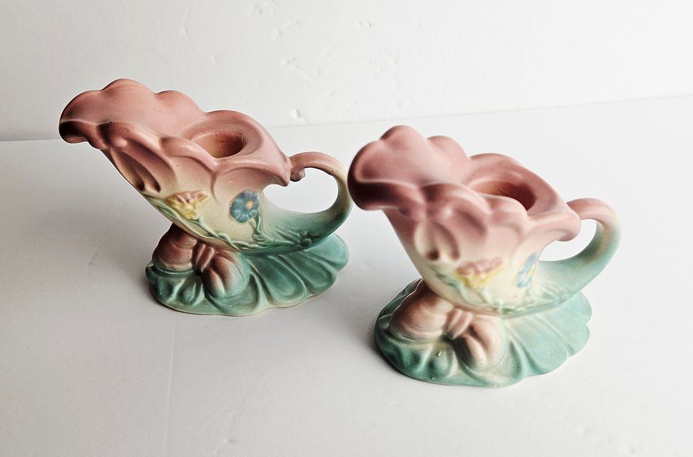 Thumbnail: Vintage Hull Pottery Candlestick Holders Pair | Hull Art B-17 USA | Mid-Century 