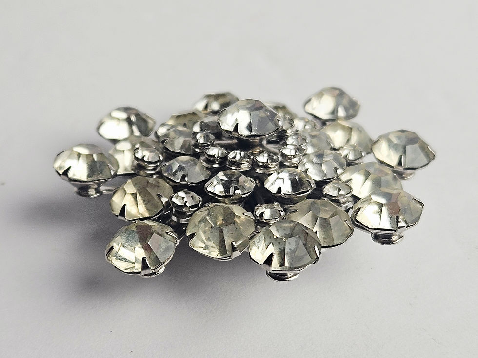 Thumbnail: Vintage Coro Atomic Sunburst Brooch - Tiered Clear Rhinestone Snowflake Pin
