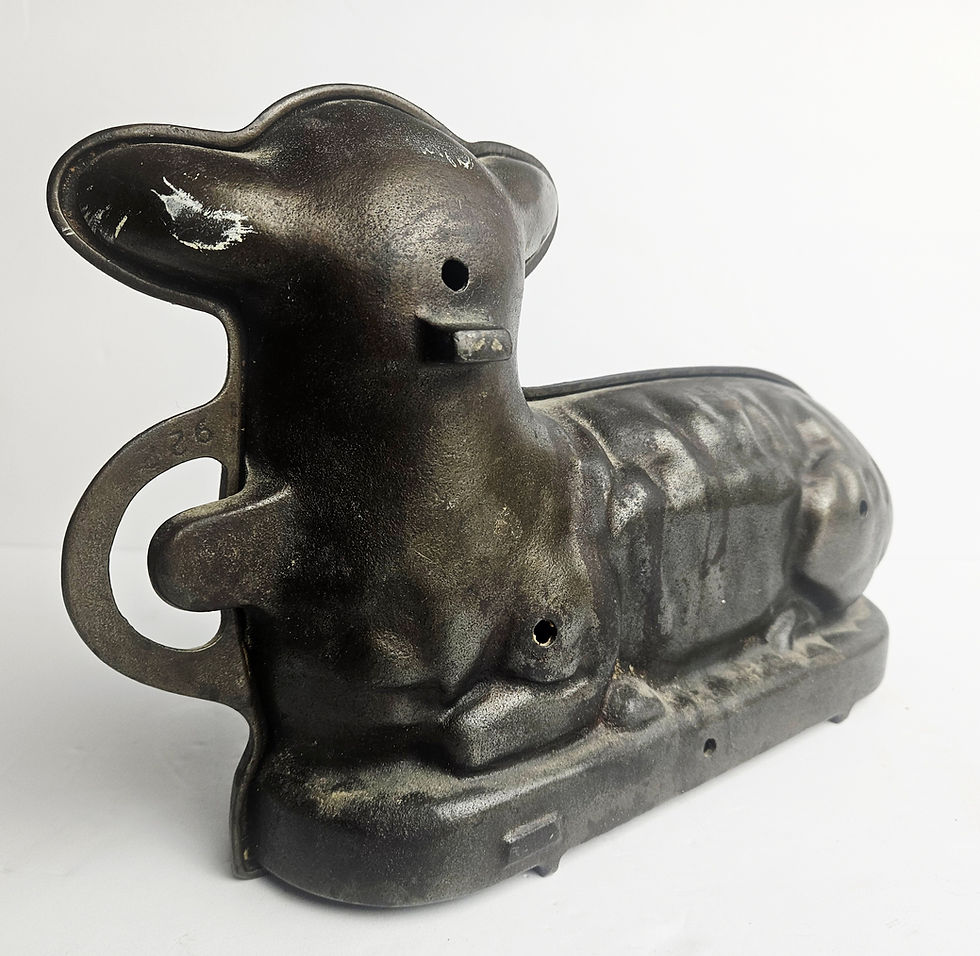 Thumbnail: Vintage Griswold Cast Iron Lamb Cake Mold No 866 Easter Baking Pan 2 Pc Set