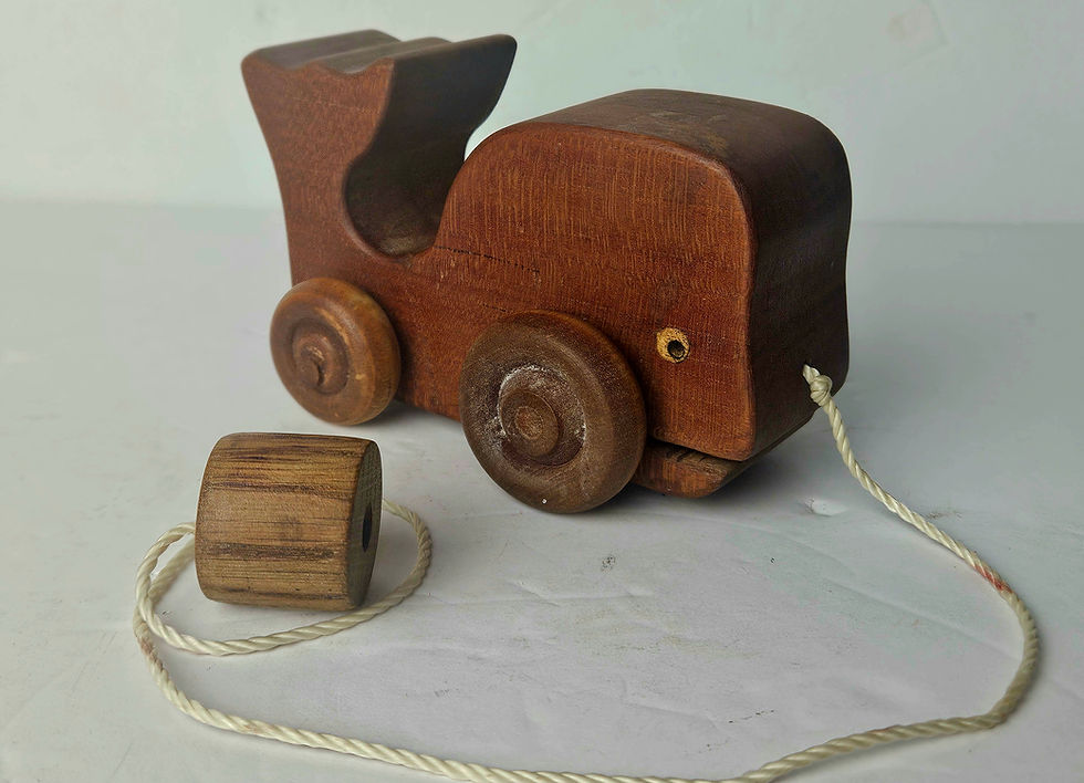 Thumbnail: Vintage Handcarved Wood Rolling Whale Pull  Toy