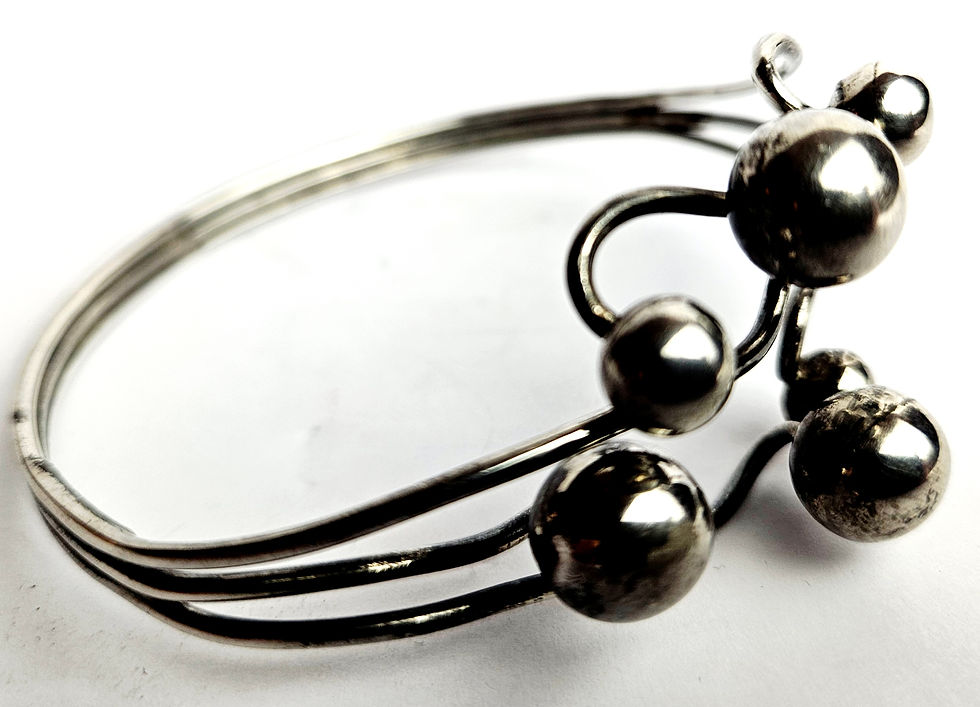 Thumbnail: Vintage Sterling Silver Modernist Bypass Clamper Bangle Artisan Orbital Spheres