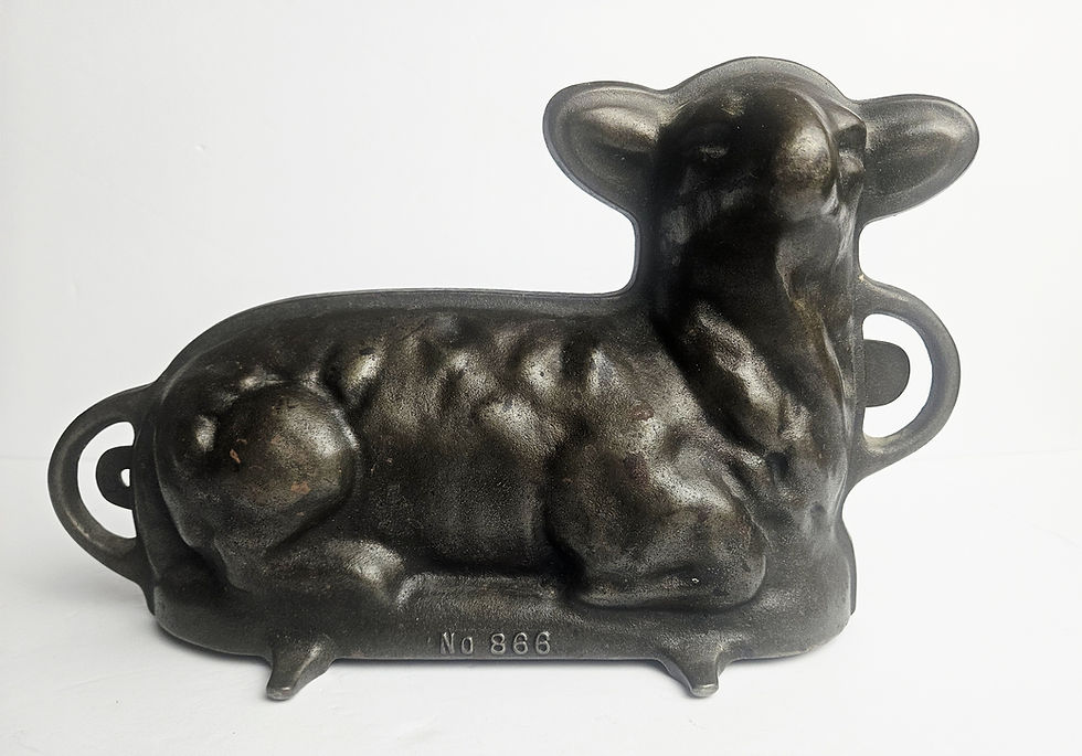 Thumbnail: Vintage Griswold Cast Iron Lamb Cake Mold No 866 Easter Baking Pan 2 Pc Set