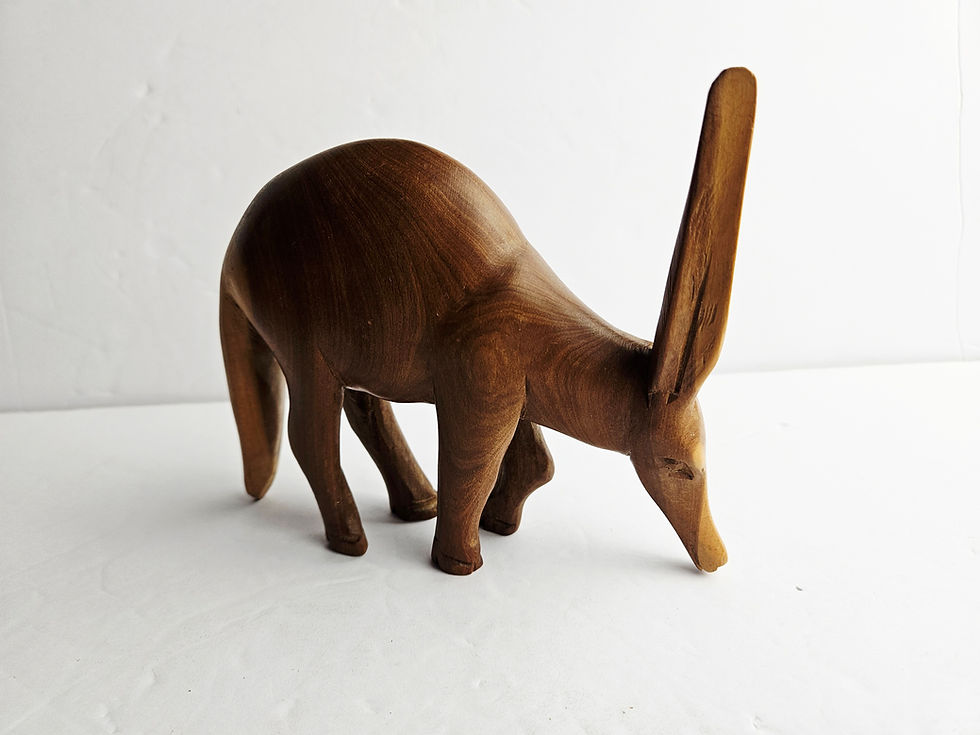 Thumbnail: Vintage Hand Carved Wooden Aardvark Sculpture Mid Century Teak Anteater Figurine