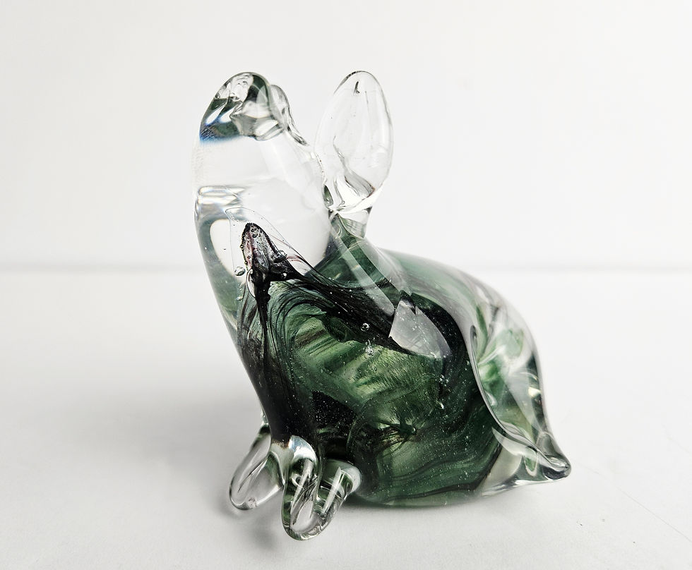 Thumbnail: Vintage Blarney Pig Art Glass Paperweight | Hand-Blown Irish Green Swirl Glass P