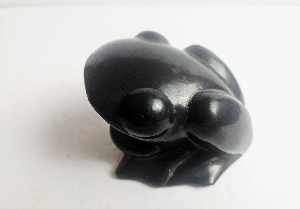 Thumbnail: Vintage Oaxacan Barro Negro Black Clay Frog Figurine -Open Mouth Folk Art Mexico