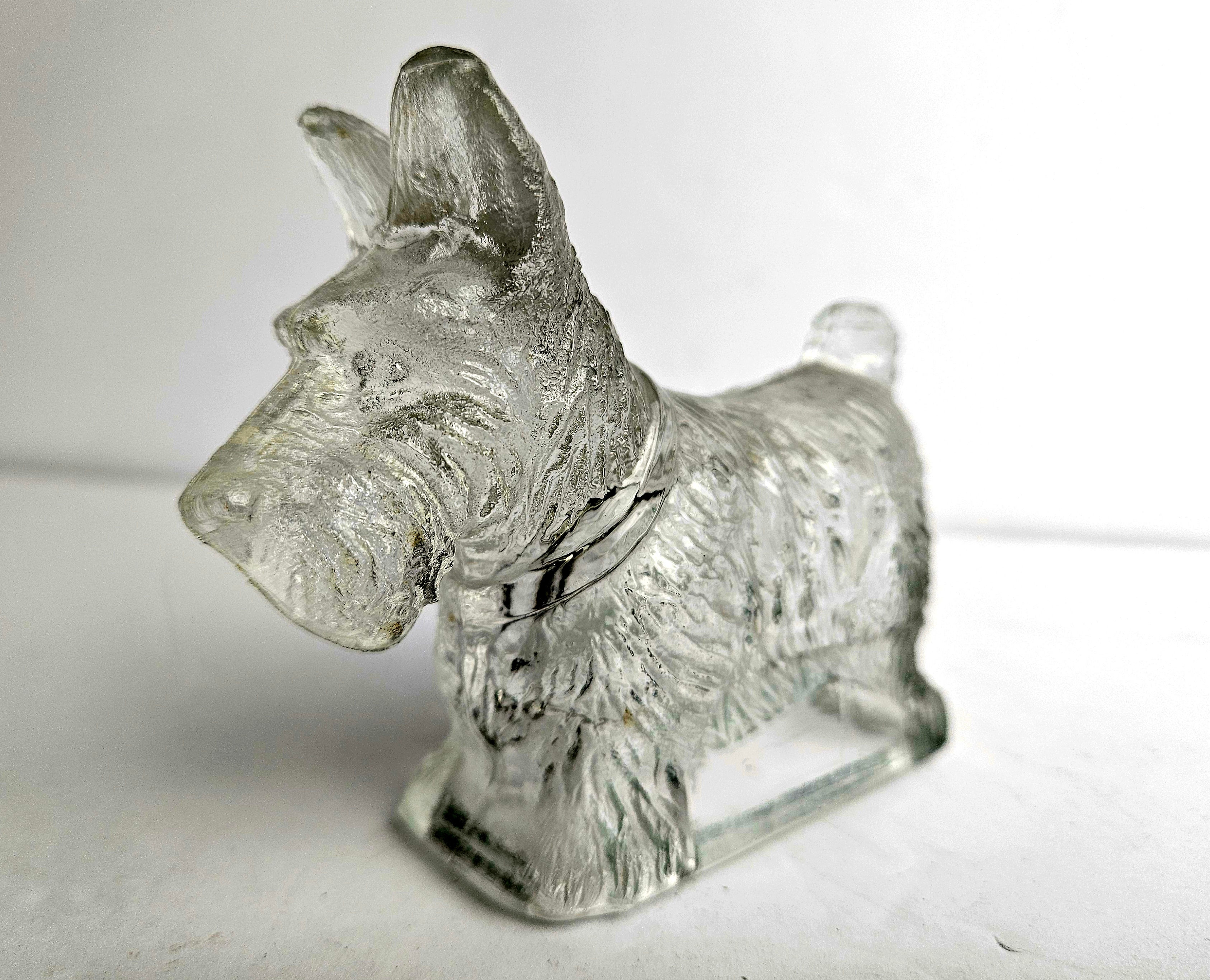 Vintage 1940s Clear Pressed Glass Scottish Terrier Candy Container – Art Deco Sc