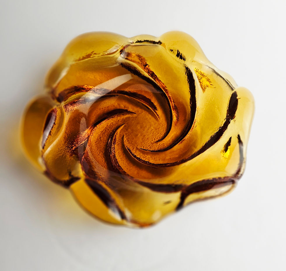 Thumbnail: Vintage Fenton Amber Art Glass Flower Swirl 9" Bowl Ashtray Mid Century Modern