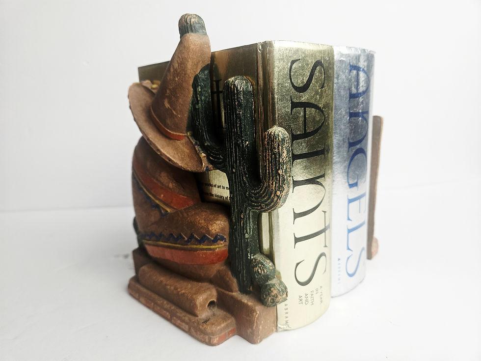Thumbnail: Vintage Syroco Wood Mexican Siesta Bookends Saguaro Cactus Sombrero Southwest De