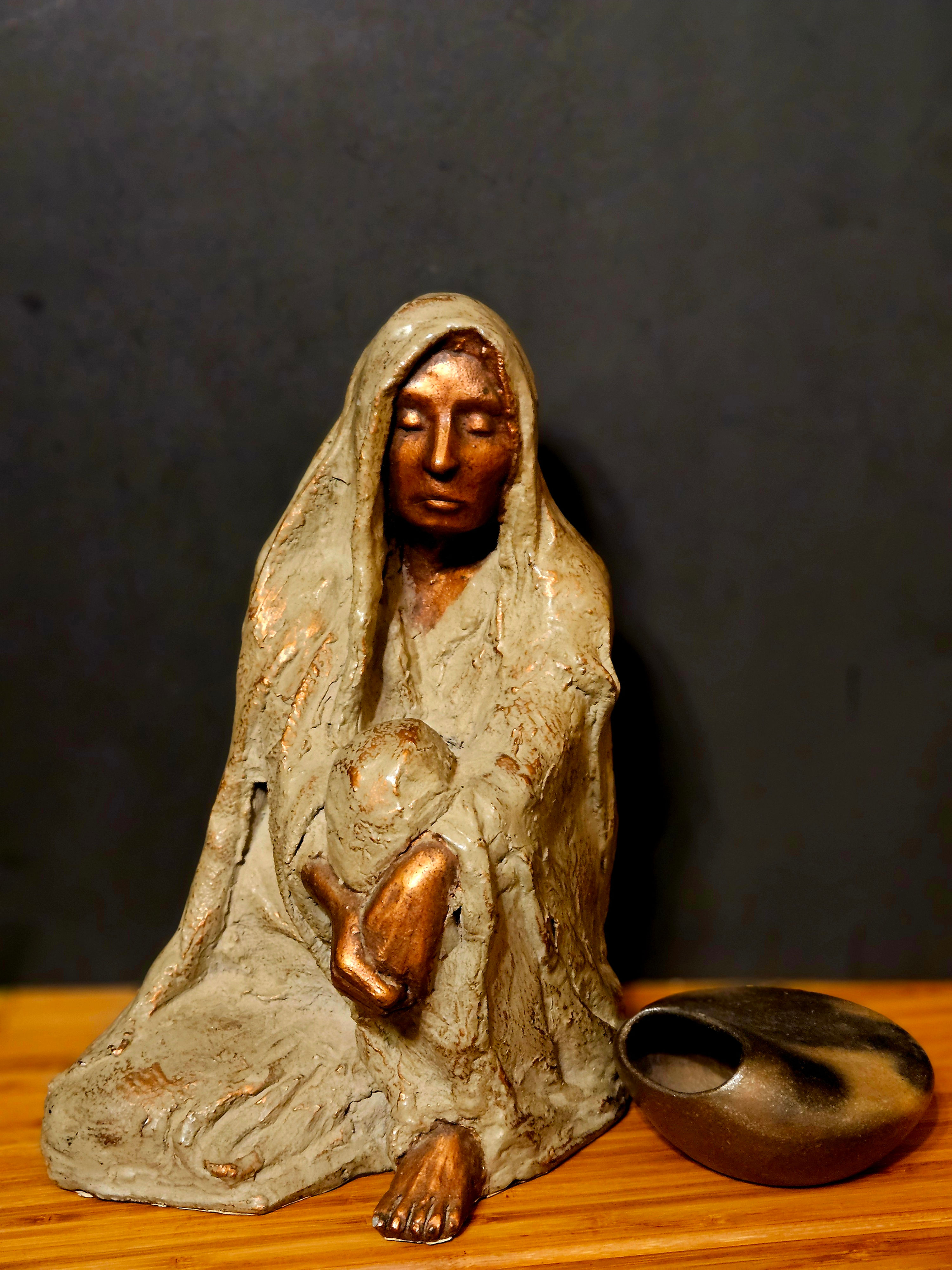 Native American Seated Shaman Bronze Sculpture Figurine - Signed & Marked