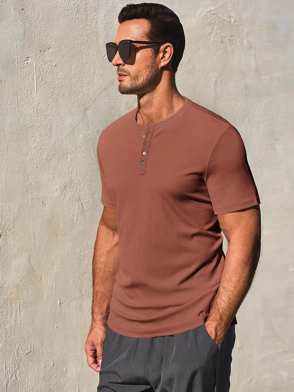 Thumbnail: Runcati Men's Henley Shirts Short Sleeve Casual Ribbed Knitted Summer T-Shirt Sl