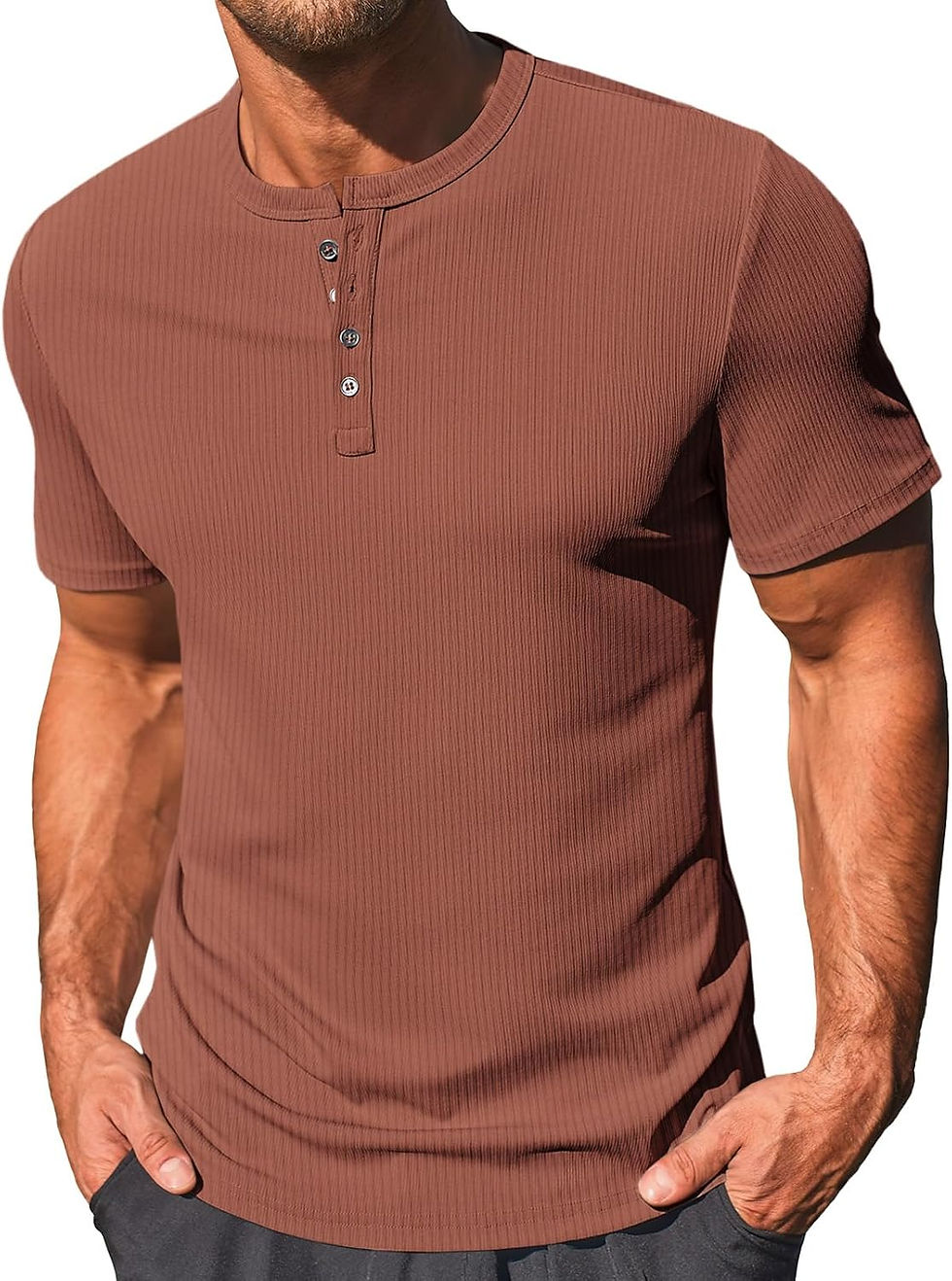 Thumbnail: Runcati Men's Henley Shirts Short Sleeve Casual Ribbed Knitted Summer T-Shirt Sl
