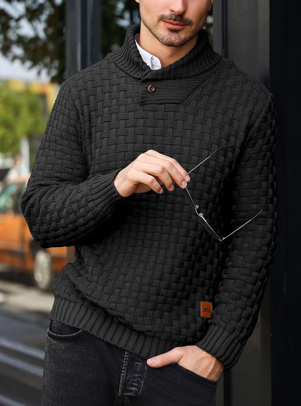 Thumbnail: Mens Casual Pullover Fall Winter Turtleneck Cable Knit v Neck Fisherman Waffle S