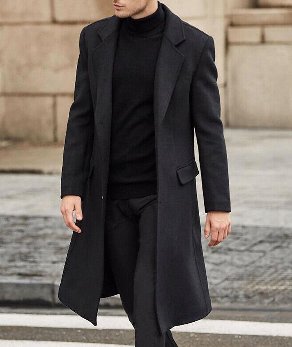 Thumbnail: Springrain Men's Wool Blend Pea Coat Notched Collar Single Breasted Overcoat War