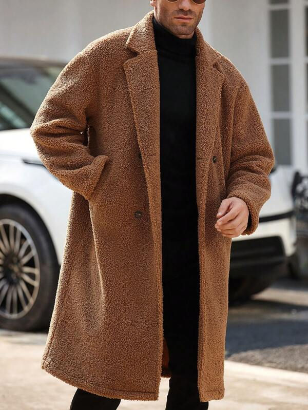 Miniatura: Casual Teddy Coat, Oversized Lapel Double-Breasted Winter Jacket