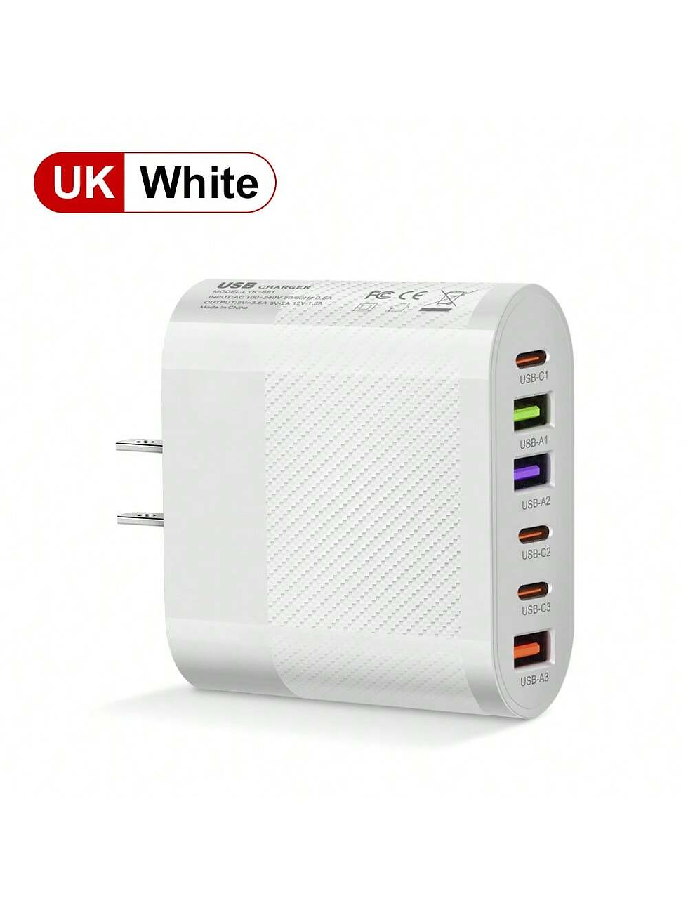 Thumbnail: 1 PC White EU Plug Charger 65W PD USB Charger 6 Ports USB Type C Charger Quick C