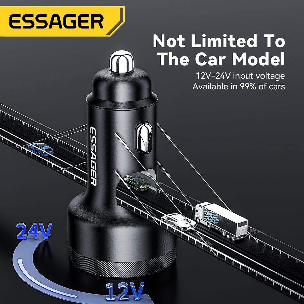 Miniatura: ESSAGER Car Charger with Dual Type-C and USB-A Ports