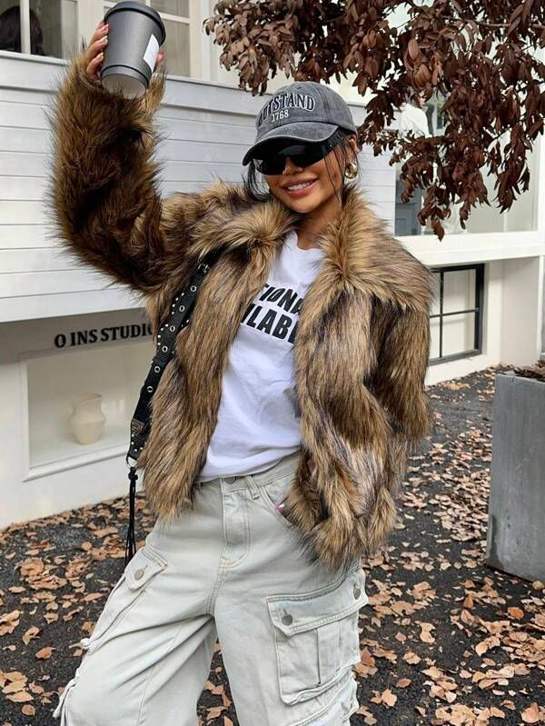 Miniatura: Casual Single-Breasted Short Coat – Camel Loose-Fit Winter Jacket