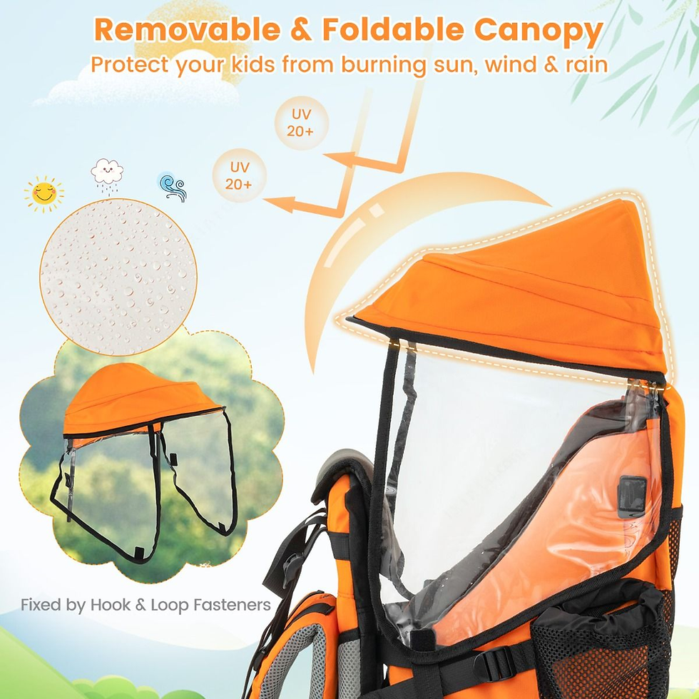 Miniatura: Child Carrier Hiking Backpack with Mouth Wipe Holder, Removable Canopy & Storage