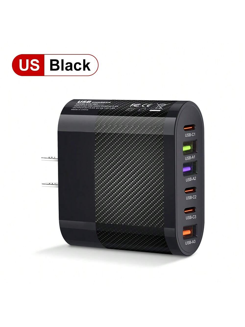 Thumbnail: 1 PC White EU Plug Charger 65W PD USB Charger 6 Ports USB Type C Charger Quick C