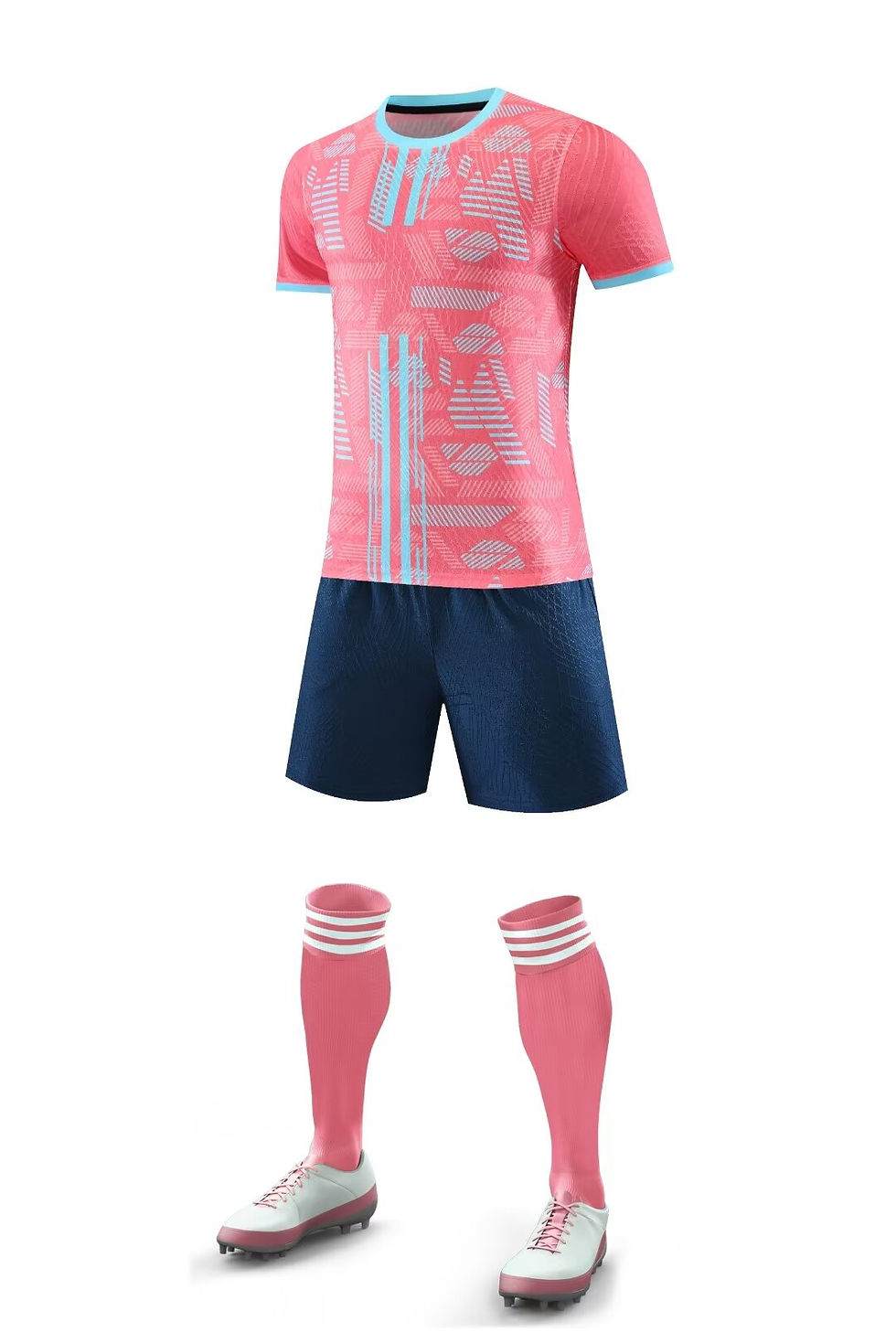 Miniatura: Men's Soccer Jersey Set – White and Blue Short-Sleeve Football Kit with Socks