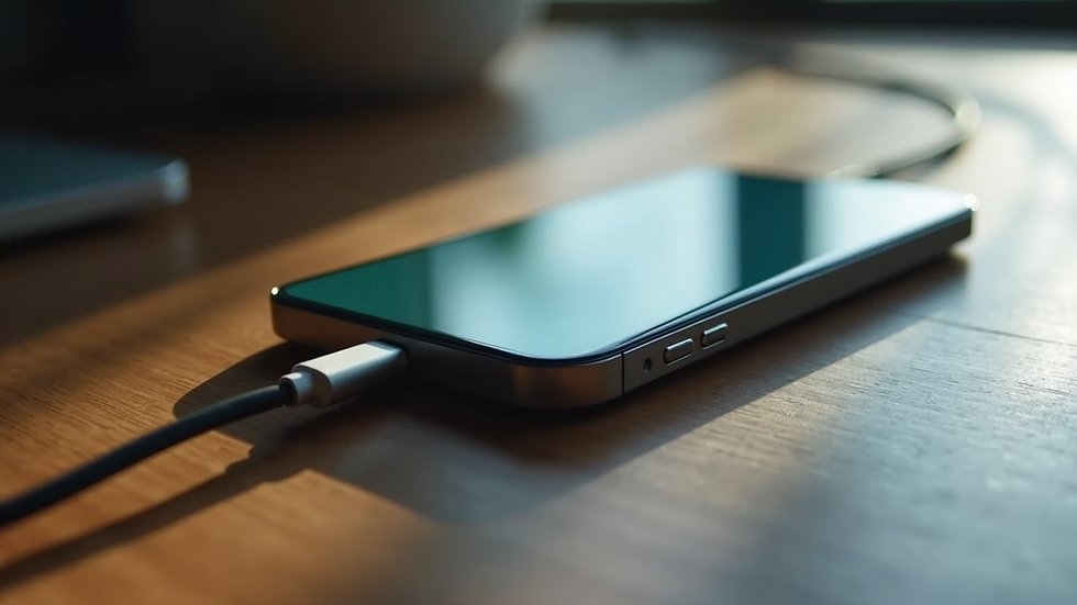 High angle view of iPhone 15 Pro charging with USB-C cable