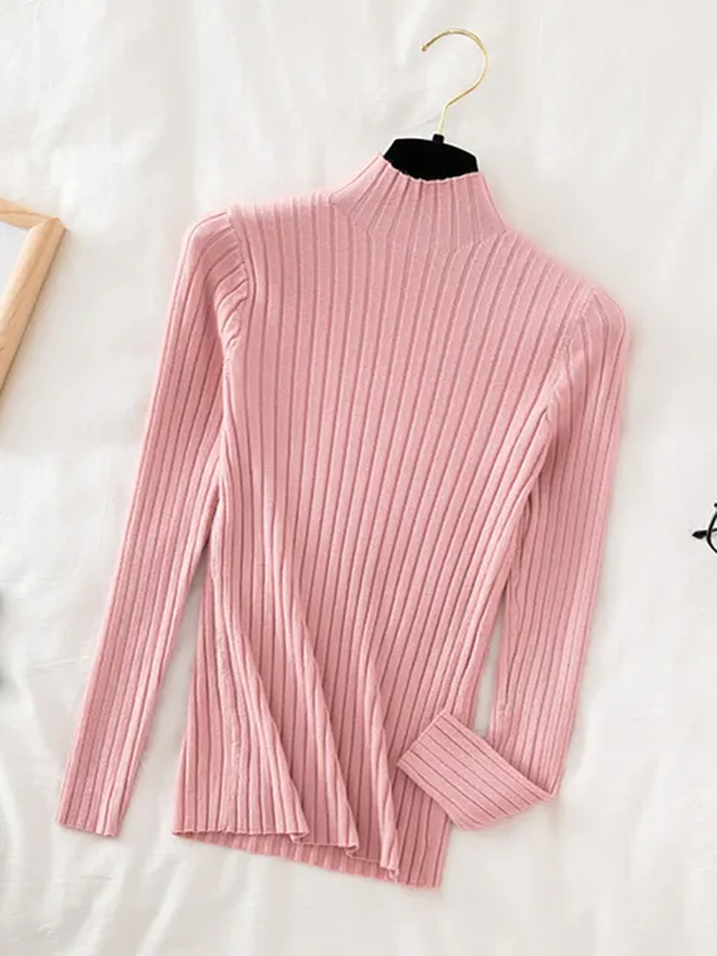 Thumbnail: Women' s Pullover Ribbed Knitted Sweater - High Neck