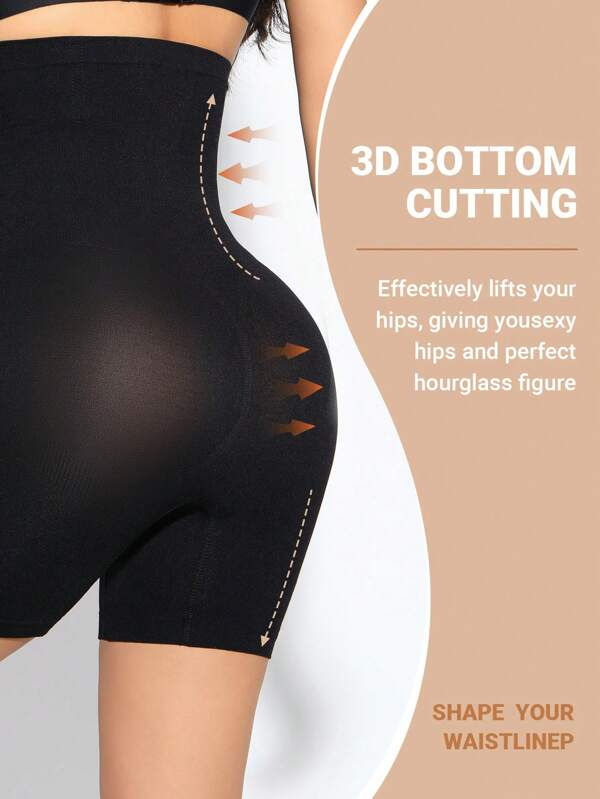 Miniatura: Black High-Waist Fitness Leggings – Short Length, Medium Stretch, Knitted Fabric