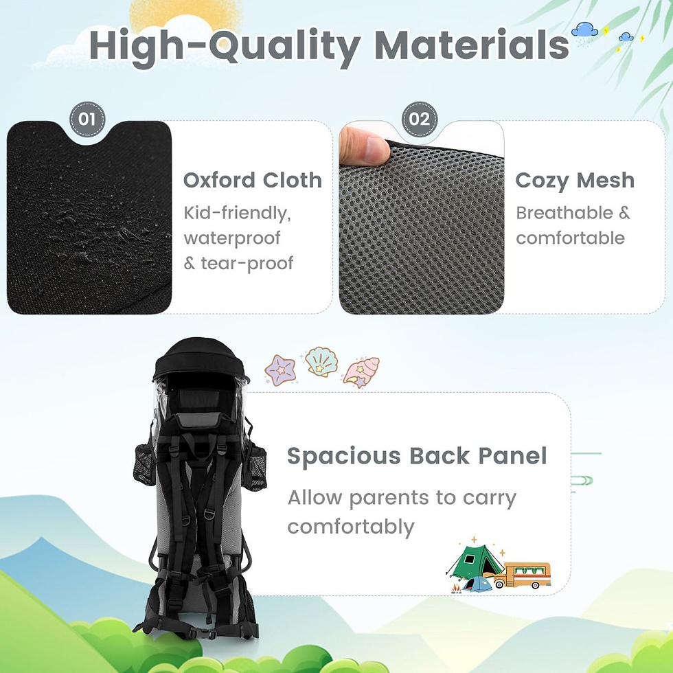 Miniatura: Child Carrier Hiking Backpack with Mouth Wipe Holder, Removable Canopy & Storage