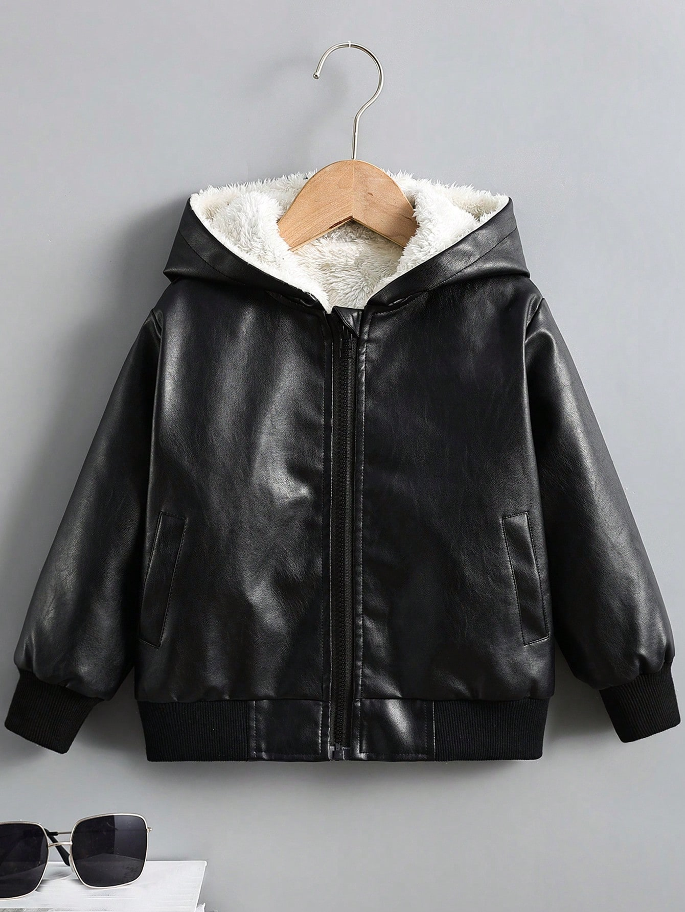 Teddy Lined Hooded PU leather Jacket - Boys & Girls