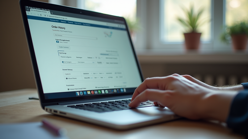 Eye-level view of a laptop screen showing an online order history page