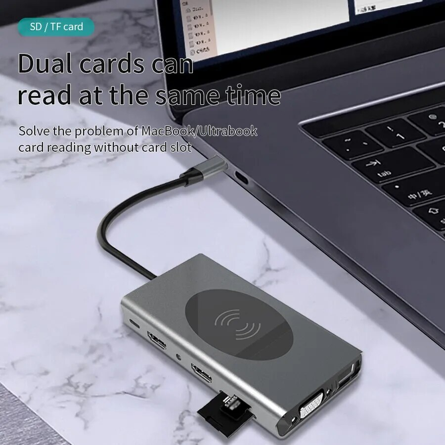 Miniature : 14 in 1 USB Type C HUB Wireless Charging USB 3.0